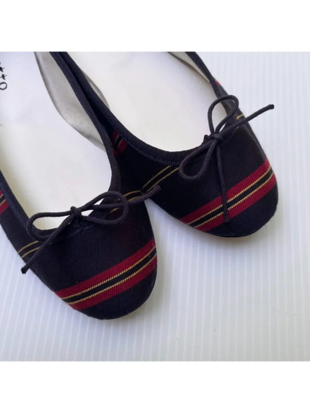 Repetto Cendrillon Striped Cotton Flats in Navy - Size 38 EU/Size 7-7.5 US - Picture 2 of 4